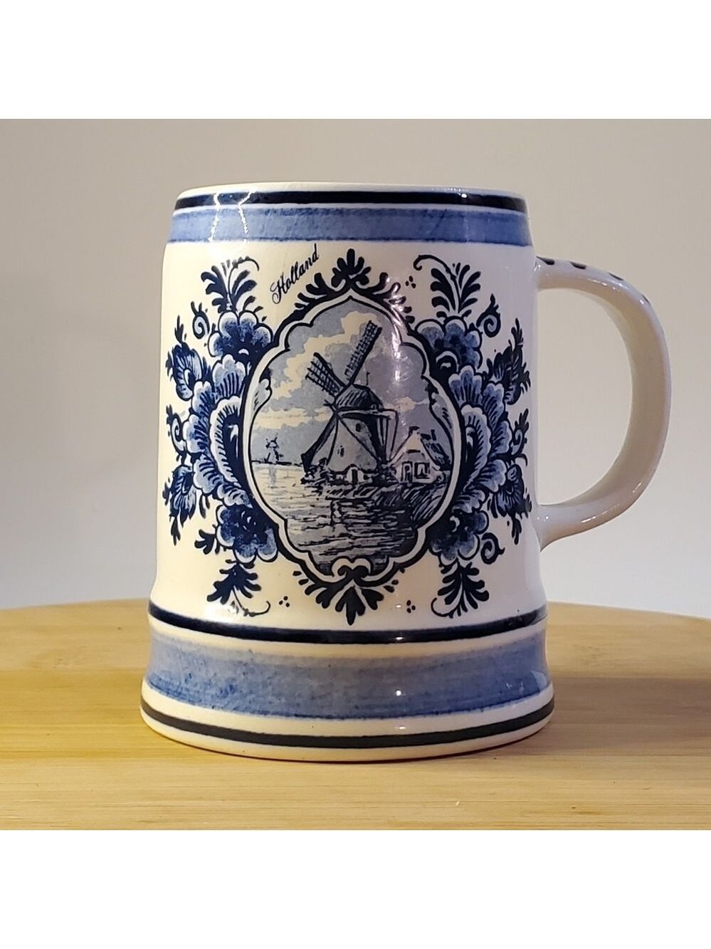 Delfts Blue Made in Holland Vintage Hand Painted Delfino Stein Numbered 442 EUC
